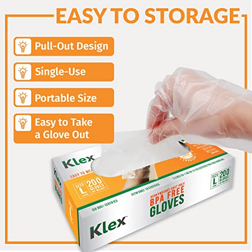 Klex 200 BPA Free Disposable Heavyweight Cast Poly CPE Gloves, Embossed PE Plastic Glove for Food Handling Food Prep Safe, Latex & Powder Free (200 Count, Medium) - Image 4