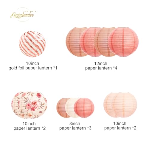 NICROLANDEE Wedding Party Decorations - 12PCS Rose Gold Vintage Floral Paper Lantern Hanging Decorations for Bridal Shower Anniversary Baby Shower Bachelorette Birthday, Valentines Day Party Decor - Image 3