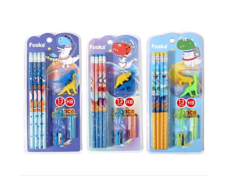 Foska Plastic Assorted Colors Pencil Set of 13Complete colour pencil set includes 13 pieces with pencils, erasers, a sharpener, and helpful accessories. - Image 1