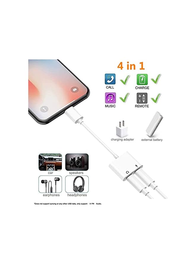 KASTWAVE For iPhone Headphones Adapter & Splitter, 2 in 1 Dual Lightning Charger Cable Aux Audio Adapter Converter for iPhone 12/11/XS/XR/X/8/7/6/iPad, Support Calling+Charging+Music Control - Image 2