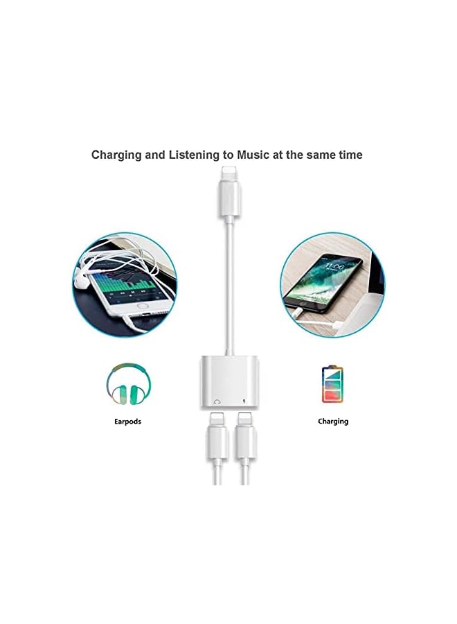 KASTWAVE For iPhone Headphones Adapter & Splitter, 2 in 1 Dual Lightning Charger Cable Aux Audio Adapter Converter for iPhone 12/11/XS/XR/X/8/7/6/iPad, Support Calling+Charging+Music Control - Image 4