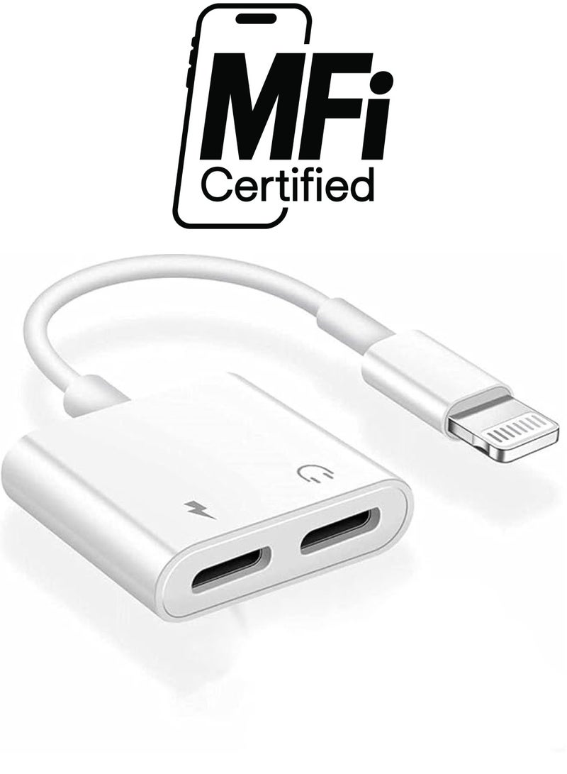 KASTWAVE For iPhone Headphones Adapter & Splitter, 2 in 1 Dual Lightning Charger Cable Aux Audio Adapter Converter for iPhone 12/11/XS/XR/X/8/7/6/iPad, Support Calling+Charging+Music Control - Image 1