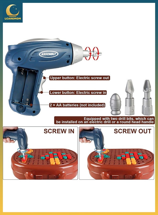 LCAREMOM 203 Piece Kids Repair Tool Box Set with Electric Toy Drill, STEM Educational Pretend Play Construction & Building Blocks Kit, Screwdriver & Accessories, DIY Puzzle Assembly Game, Birthday Gift for Boys & Girls - Image 3