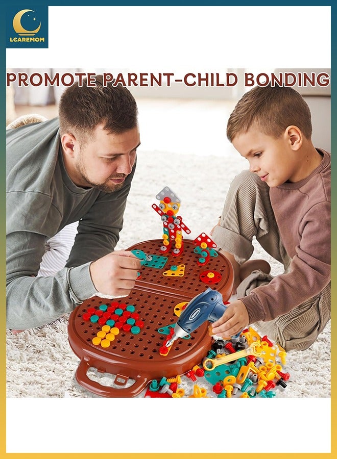 LCAREMOM 203 Piece Kids Repair Tool Box Set with Electric Toy Drill, STEM Educational Pretend Play Construction & Building Blocks Kit, Screwdriver & Accessories, DIY Puzzle Assembly Game, Birthday Gift for Boys & Girls - Image 4