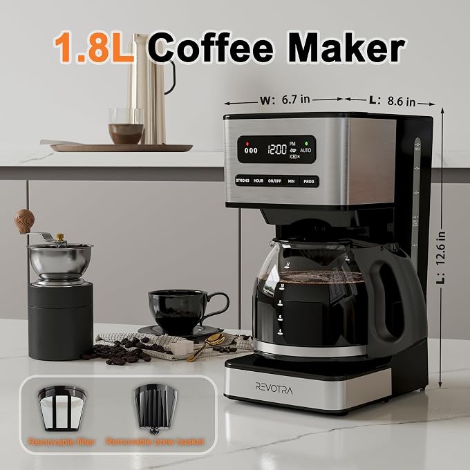 12 Cup Programmable Coffee Maker, Hot and Iced Drip Coffee Makers | Regular & Strong Brew Drip Coffee Machine, 1-4 Cup, 24H Timer, Auto Shut-Off, Keep Warm, Pause & Serve - Image 3