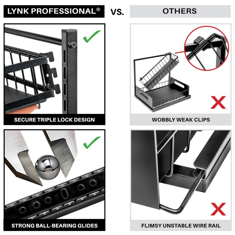 LYNK PROFESSIONAL LYNK PROFESSIONAL Pull Out Under Sink Kitchen Cabinet Organizer - 10"" W x 14"" D 2-Tier Drawer - Sliding Shelf Organizer for Cabinets and Undersink Storage Shelves - Lifetime Ltd. Warranty - Black  - Image 4