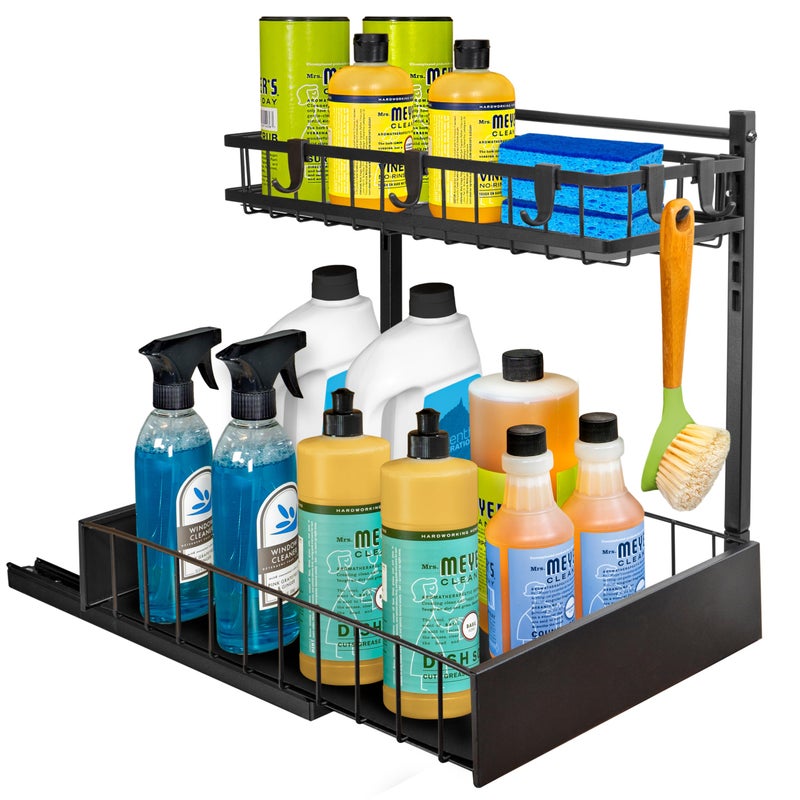 LYNK PROFESSIONAL LYNK PROFESSIONAL Pull Out Under Sink Kitchen Cabinet Organizer - 10"" W x 14"" D 2-Tier Drawer - Sliding Shelf Organizer for Cabinets and Undersink Storage Shelves - Lifetime Ltd. Warranty - Black  - Image 2