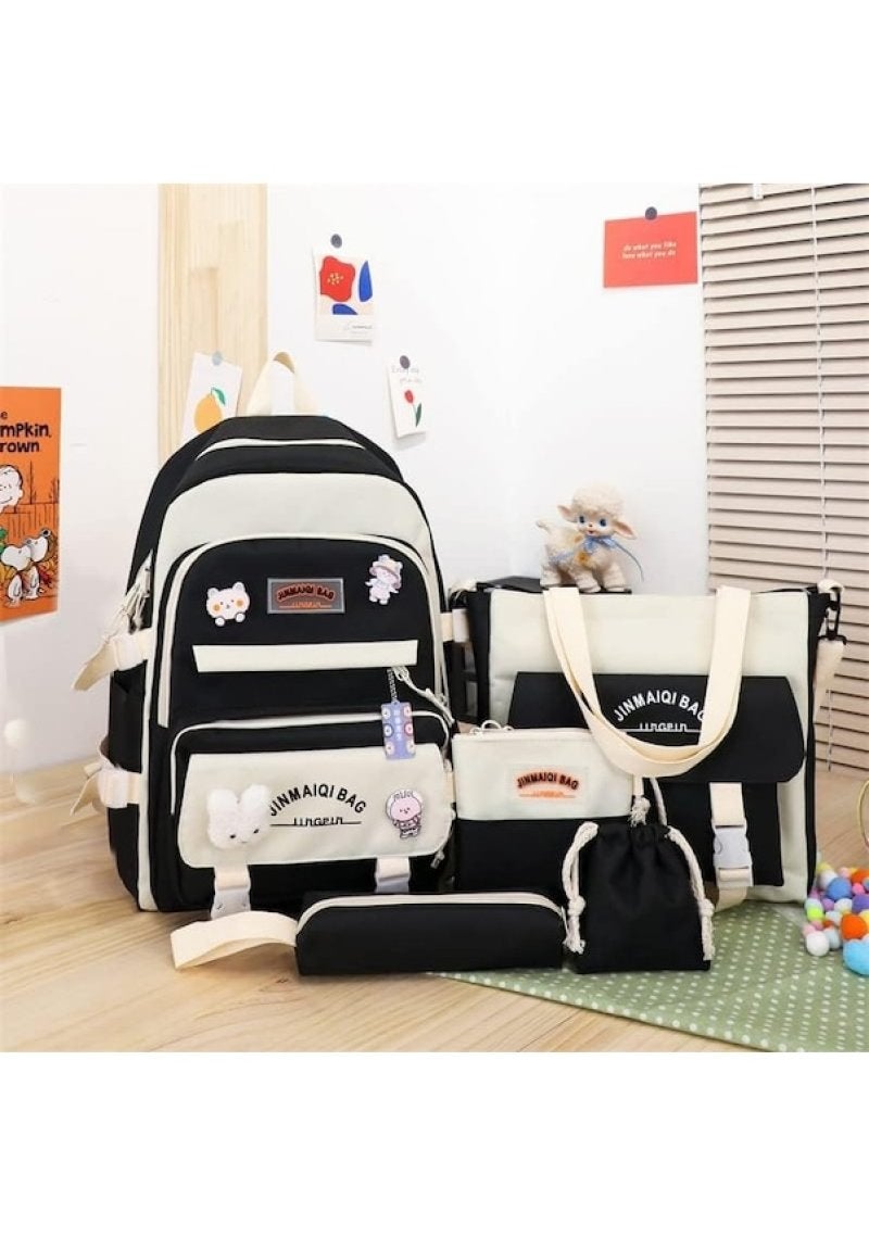 High-grade nylon wear-resistant schoolbag female primary school students large-capacity backpack new backpack five-piece color - Image 2