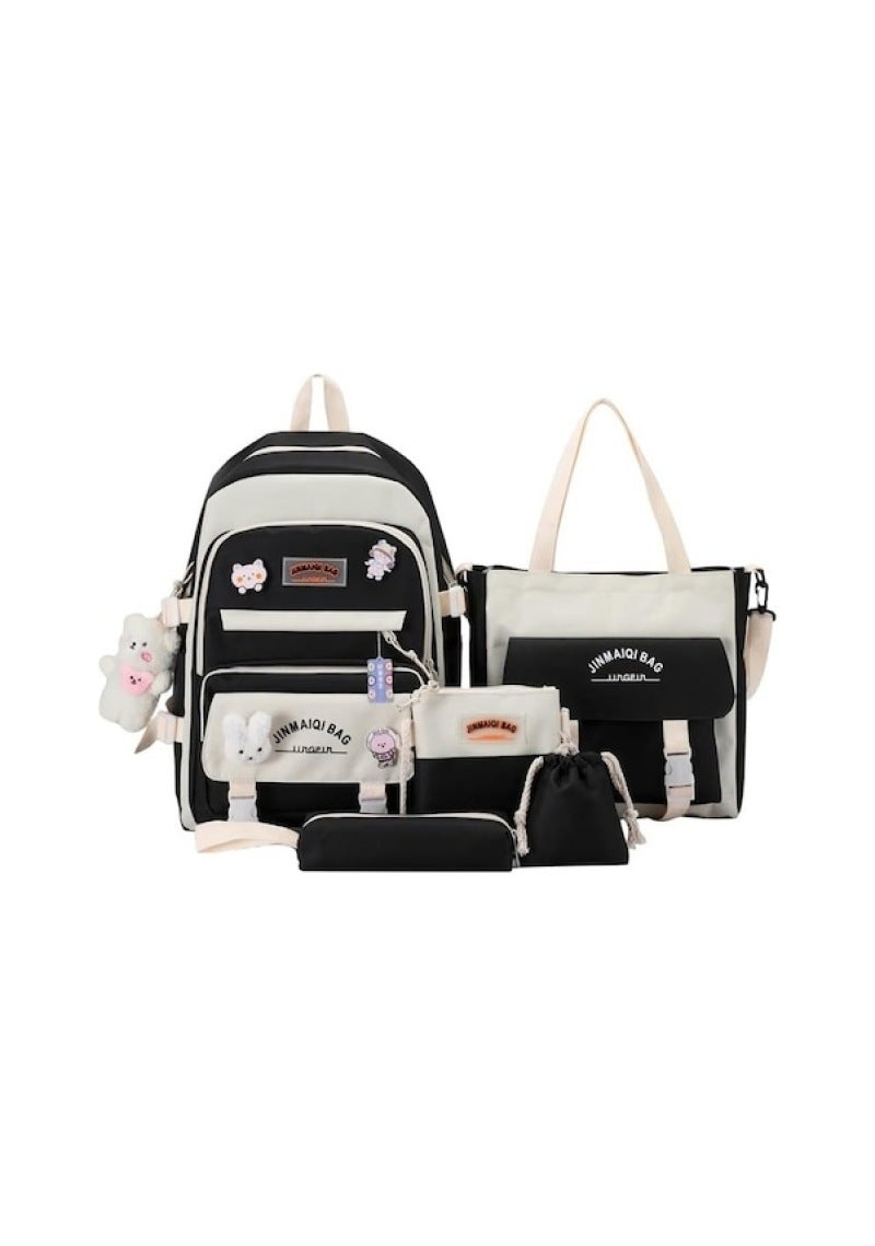 High-grade nylon wear-resistant schoolbag female primary school students large-capacity backpack new backpack five-piece color - Image 1