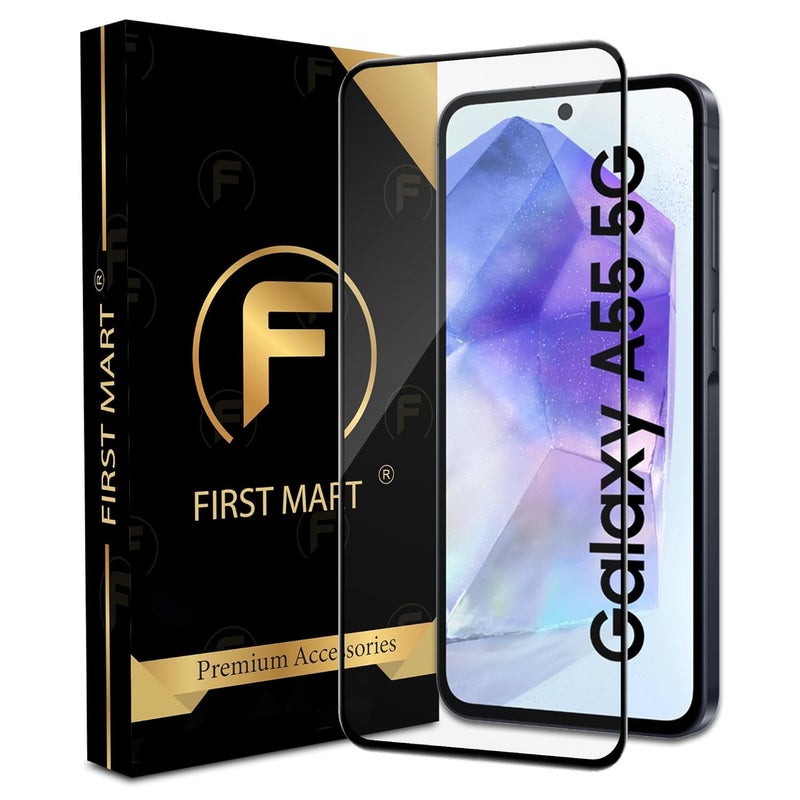 FIRST MART Military Grade Gorilla Tempered Glass Compatible For Samsung Galaxy A35 and Galaxy A55 (6.6 Inches) With Full Screen Coverage and Easy Installation Kit| Edge-To-Edge Protector|Black - Image 1