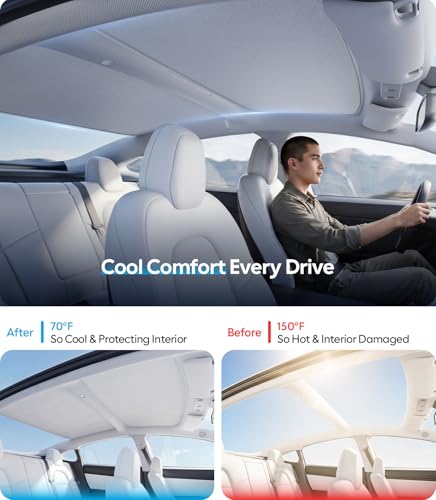 Wigoo Tesla Model 3 Sunshade Roof [Never Sag, Nano Ice-Crystal Coatings] 3-Gen Heat Insulation Glass Roof Sun Shade, Accessories for Tesla Model 3 2020~2026 Highland, Interior Gray - Image 2