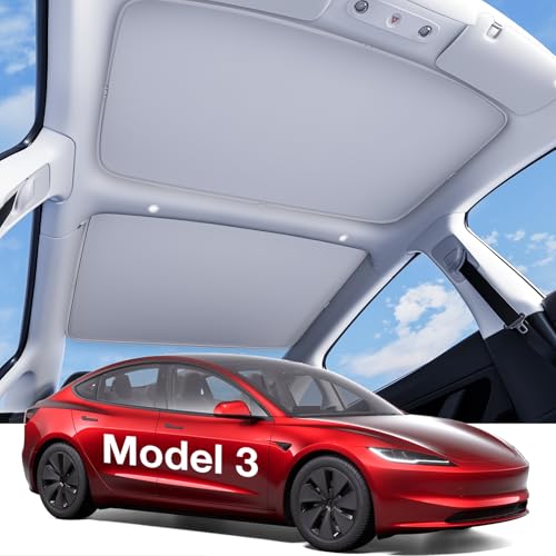 Wigoo Tesla Model 3 Sunshade Roof [Never Sag, Nano Ice-Crystal Coatings] 3-Gen Heat Insulation Glass Roof Sun Shade, Accessories for Tesla Model 3 2020~2026 Highland, Interior Gray - Image 1