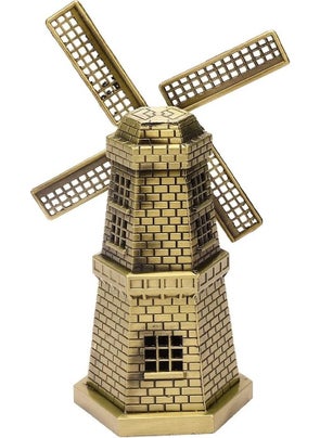 Hediyesahibi Gift Holder Vintage Metal Dutch Windmill Figurine Antique Bronze 17CM  - Image 2