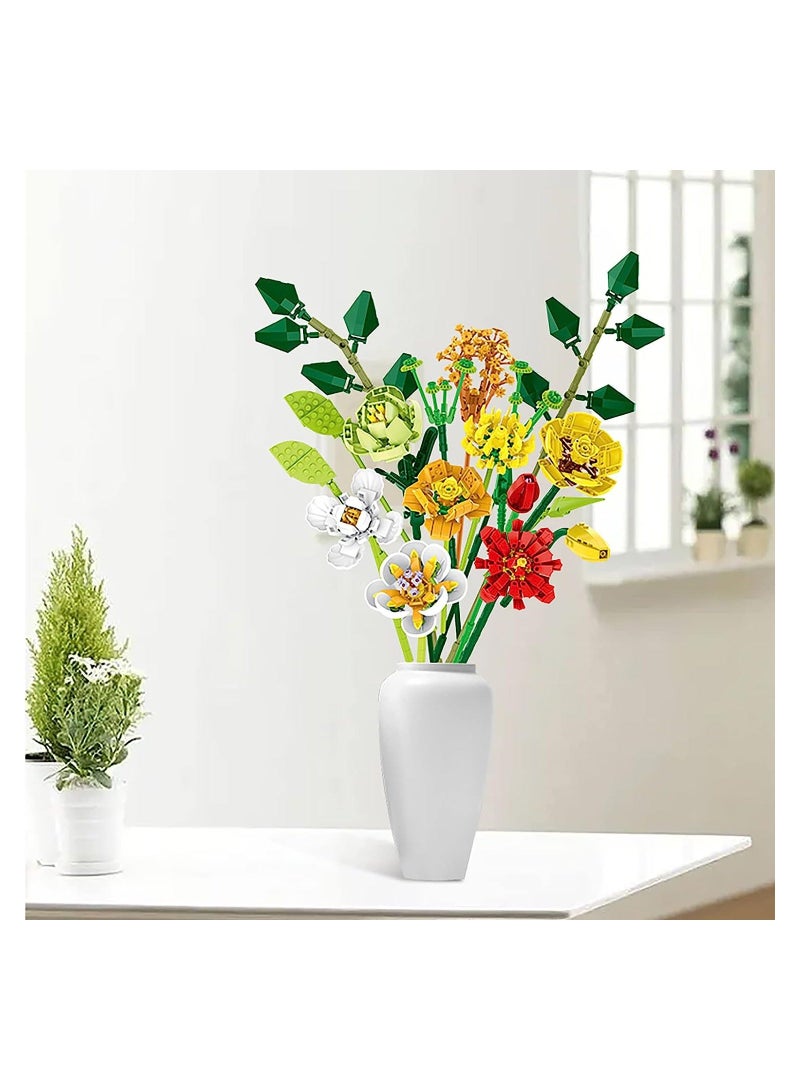 Flower Bouquet Building Kit Artificial Flower Building Blocks Decorative Creative Home Accessories Botanical Collection Set for Adults Not Compatible With LEGO 827 PCS  - Image 3