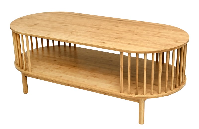 VaeFae Oval Coffee Table Bamboo Coffee Table for Living Room 2Tier Wooden Farmhouse Center Table with Storage Shelf