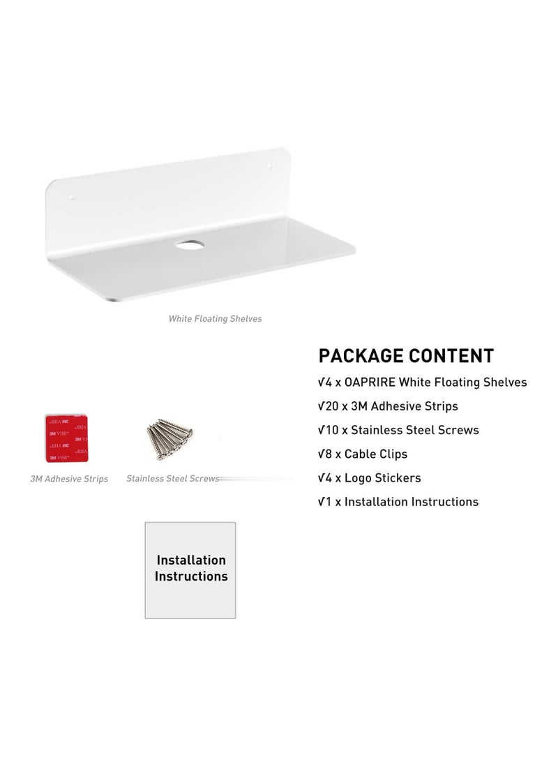 TPGP White Floating Wall Shelves Set of 4 - Easily Expand Wall Space - Acrylic Small Shelf for Bedroom, Bathroom, Kitchen, Living Room, Office, Playroom with Cable Clips - 9 Inch  - Image 2