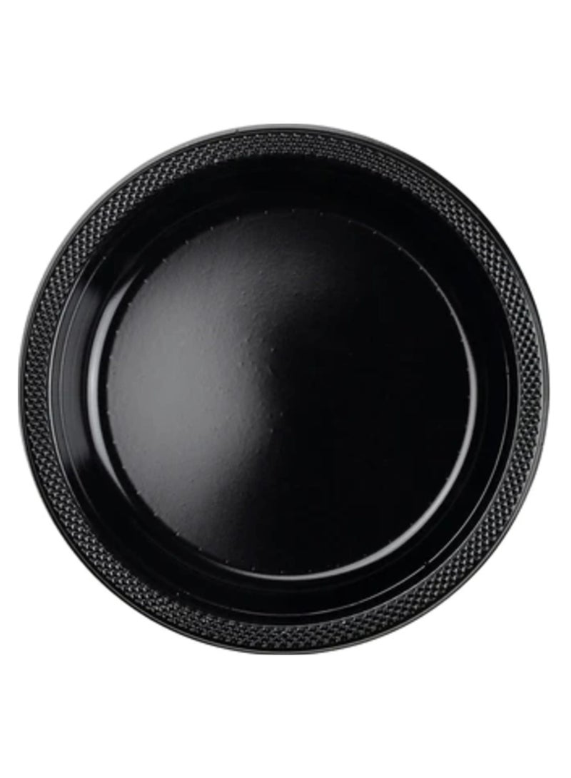 Amscan Party Special 7 Inch Dessert Food Grade Plastic Plates - Pack of 20. - BLACK 