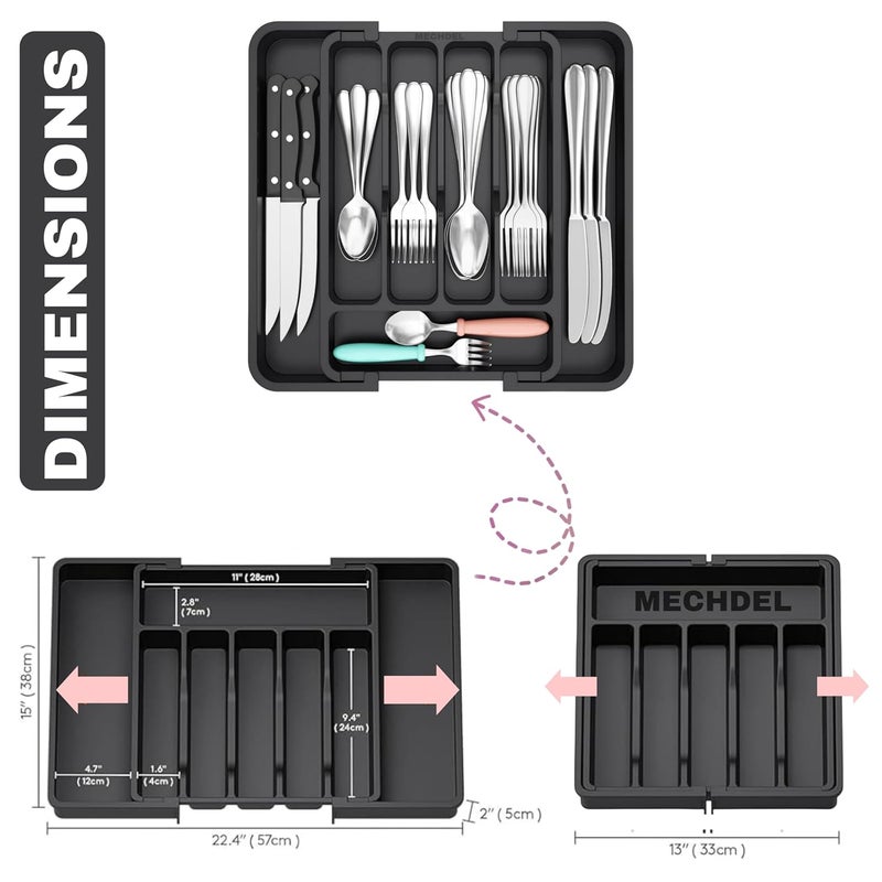 mechdel Drawer Organizer Expandable BPA Free Utensil Tray for Kitchen Adjustable Flatware and Cutlery Holder for Spoons Forks Knives Plastic Kitchen Organizers and Storage BLACK 8Slots - Image 3