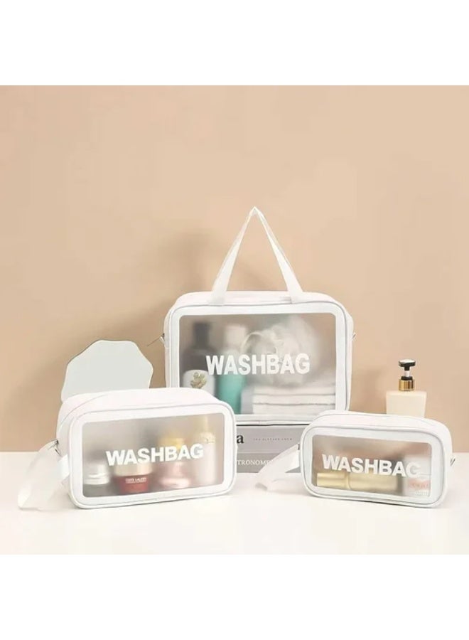 Set of Transparent Toiletry Bags - Waterproof Travel Bags with Zipper Closure from Waver, Various Sizes (3 Pieces, White) - Image 1
