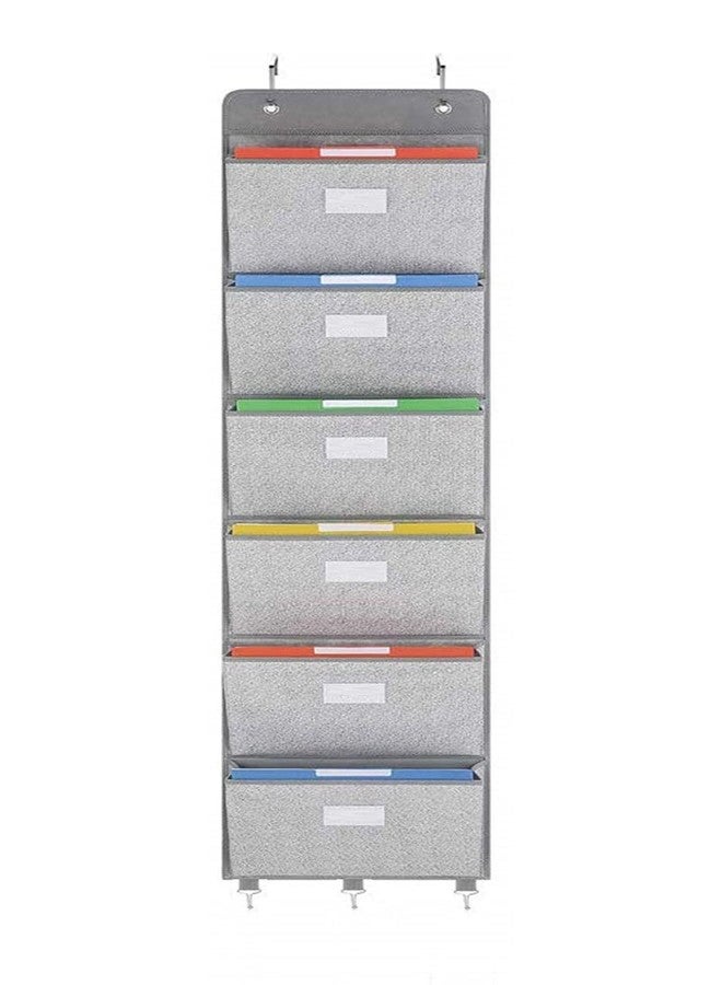 Geodurn Over The Door File Organizer - 6 Extra Large Pockets Hanging Wall Mounted Storage Files Holder Pocket Chart for Magazine, Notebooks, Planners, Mails etc. Office Home Supplies - Image 1
