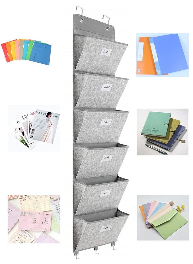 Geodurn Over The Door File Organizer - 6 Extra Large Pockets Hanging Wall Mounted Storage Files Holder Pocket Chart for Magazine, Notebooks, Planners, Mails etc. Office Home Supplies - Image 2