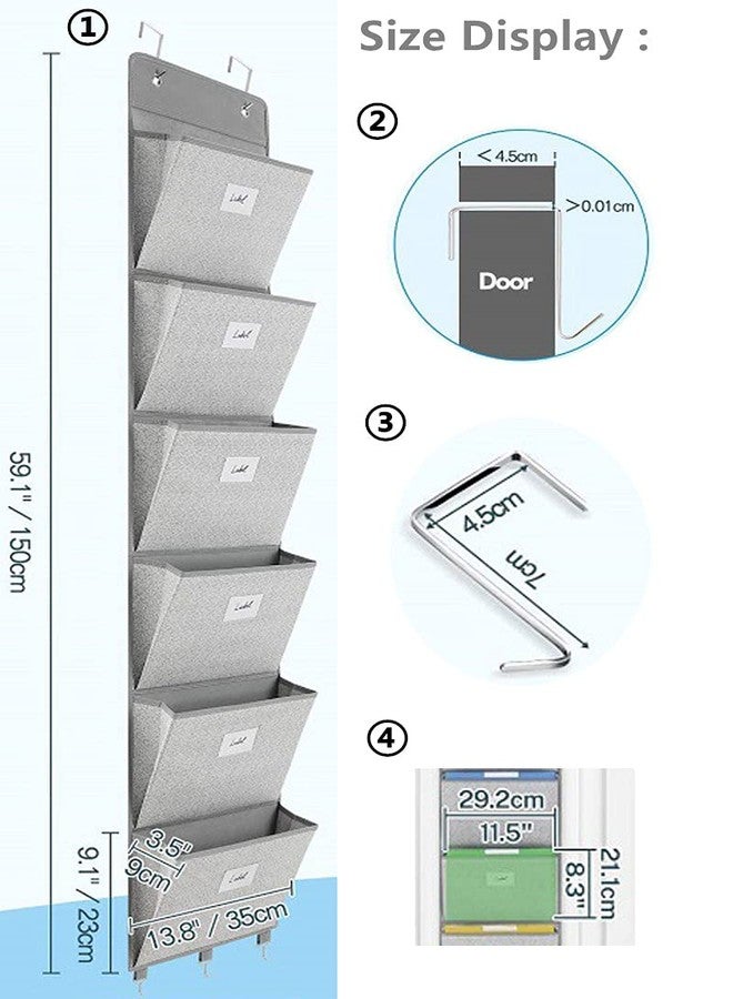 Geodurn Over The Door File Organizer - 6 Extra Large Pockets Hanging Wall Mounted Storage Files Holder Pocket Chart for Magazine, Notebooks, Planners, Mails etc. Office Home Supplies - Image 3