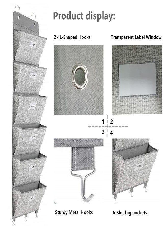 Geodurn Over The Door File Organizer - 6 Extra Large Pockets Hanging Wall Mounted Storage Files Holder Pocket Chart for Magazine, Notebooks, Planners, Mails etc. Office Home Supplies - Image 4