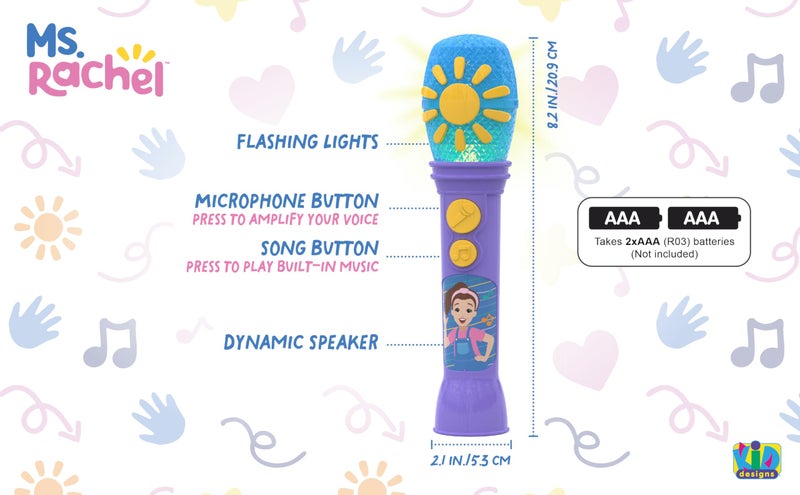 eKids Ms Rachel Toy Microphone for Kids, Includes Built-in Music and Lights, Toddler Toys Make Great Stocking Stuffers for Kids (Purple) - Image 4