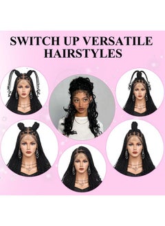 Kalyss 13X8 Hd Lace Front Braided Wigs With Curly Ends For Women Knotless Braided Wigs With Baby Hair Black Braided Wig Human Hair Blended Box Braid Wig For Black Women 24" 
