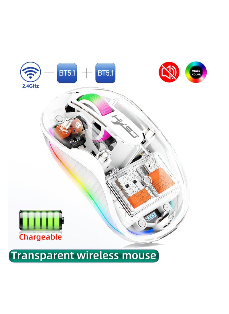 HXSJ - HXSJ NEW M333. 2.4G Dual-Mode Bluetooth Transparent Mouse Low Latency Suitable for Desktop Laptops Men Women Universal - Image 1