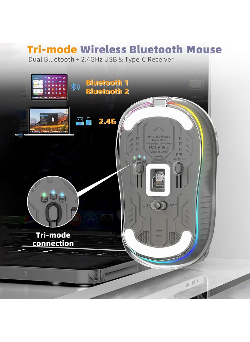 HXSJ - HXSJ NEW M333. 2.4G Dual-Mode Bluetooth Transparent Mouse Low Latency Suitable for Desktop Laptops Men Women Universal - Image 1