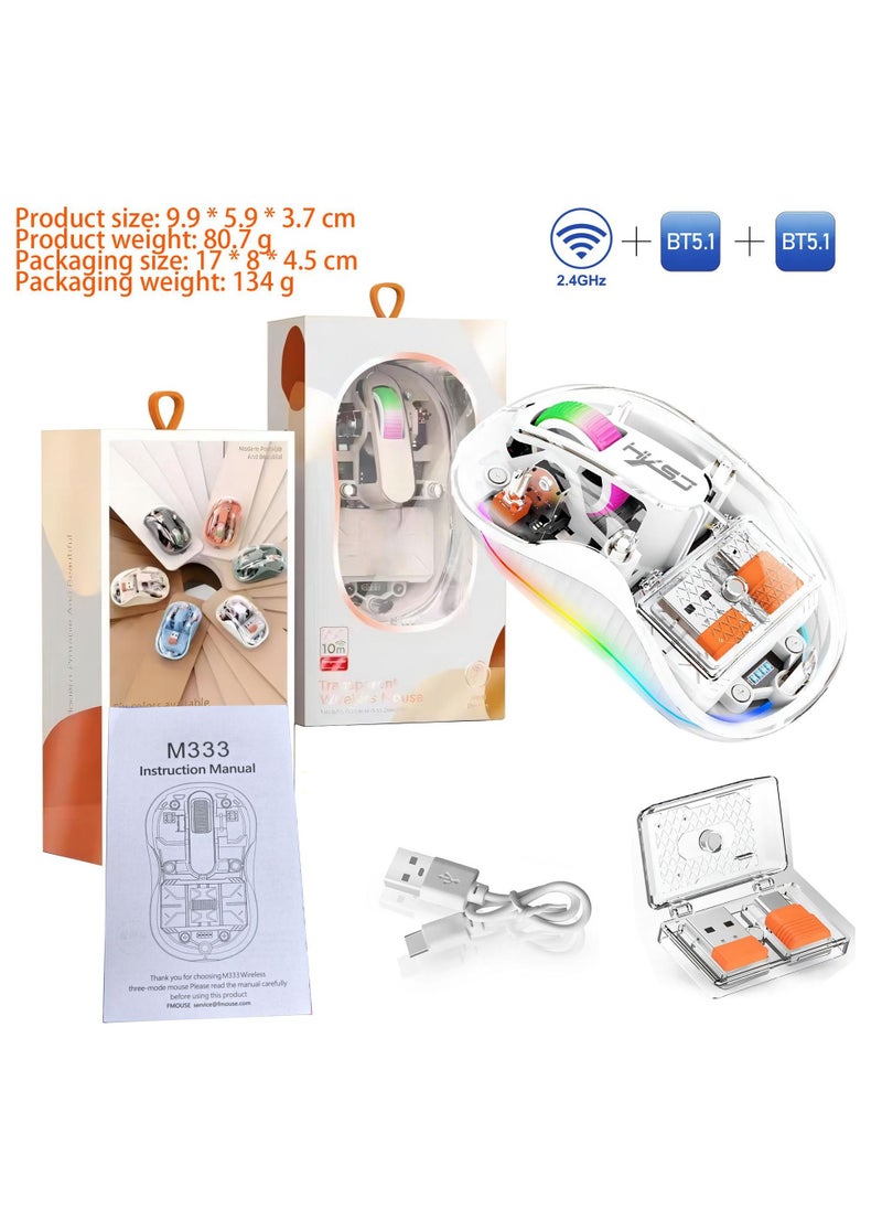 HXSJ - HXSJ NEW M333. 2.4G Dual-Mode Bluetooth Transparent Mouse Low Latency Suitable for Desktop Laptops Men Women Universal - Image 1