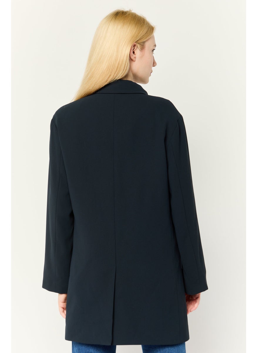EMPORIO ARMANI Women Regular Fit Solid Casual Blazer,  Navy  - Image 4