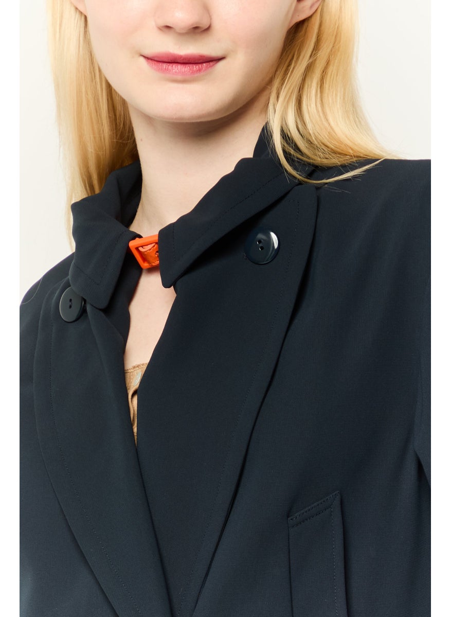 EMPORIO ARMANI Women Regular Fit Solid Casual Blazer,  Navy  - Image 3
