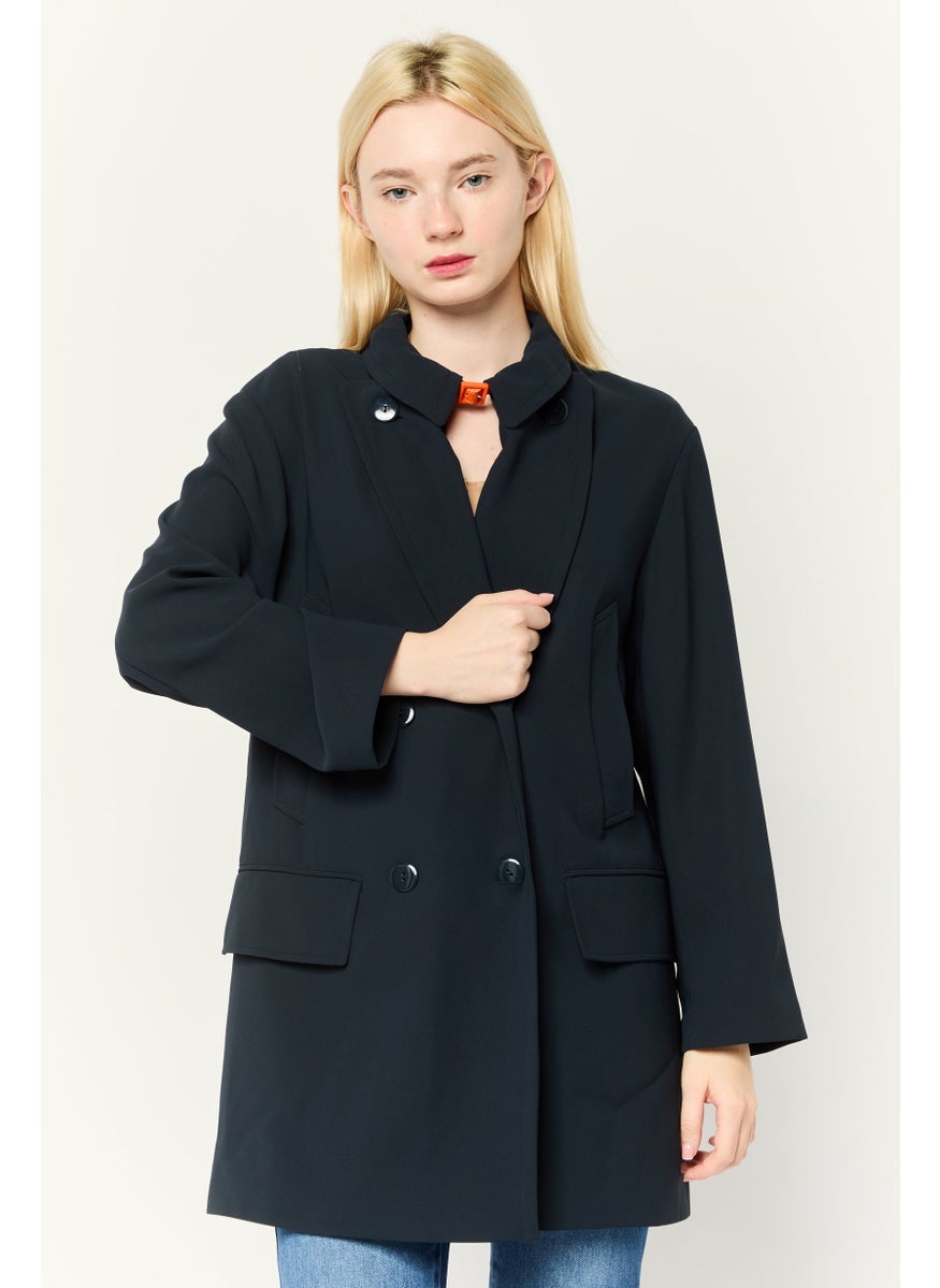 EMPORIO ARMANI Women Regular Fit Solid Casual Blazer,  Navy  - Image 1