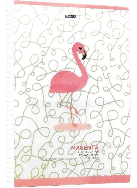 Gıpta Magenta Flamingo Spiral Plastic Cover 80 Sheets 19X26 Checkered Notebook Model-2 
