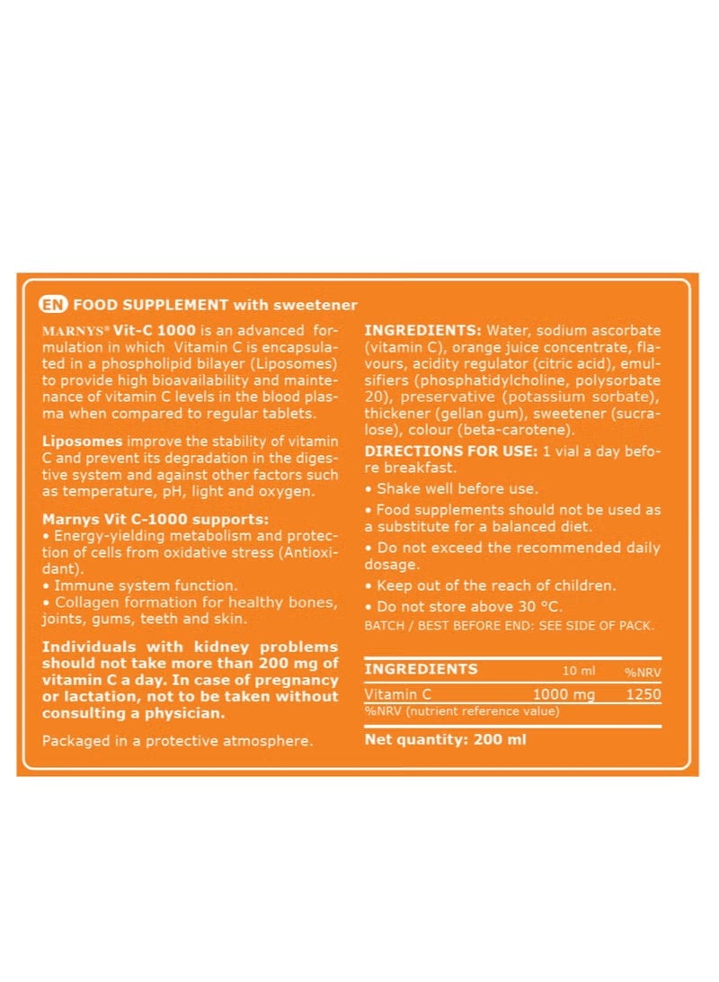 Marnys Vit - C 1000 Liposomal vitamin C 40 vials x 10 ml Pack of 2 - Image 4