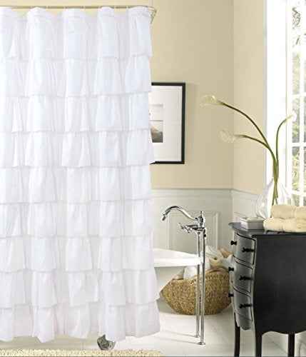 WestWeir White Ruffle Shower Curtain - Farmhouse Cloth Bathroom 72 x 72 Inches Texture Fashion, Double Layer Fabric, not See Through. - Image 3