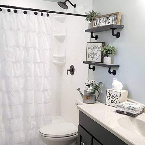 WestWeir White Ruffle Shower Curtain - Farmhouse Cloth Bathroom 72 x 72 Inches Texture Fashion, Double Layer Fabric, not See Through. - Image 2