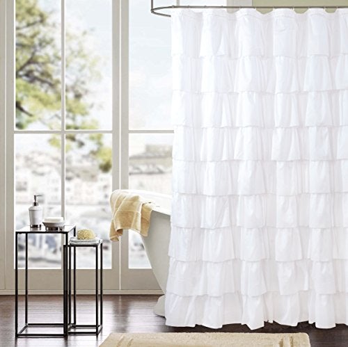 WestWeir White Ruffle Shower Curtain - Farmhouse Cloth Bathroom 72 x 72 Inches Texture Fashion, Double Layer Fabric, not See Through. - Image 4