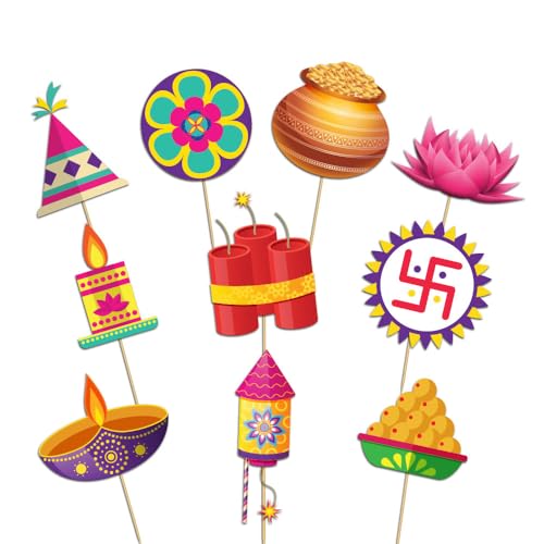 Festiko Cardstock Set Of 10 Pcs Shubh Dipawali Photobooth Props, Diwali Photo Props, Diwali Decoration Items, Happy Diwali Decorations, Multicolor - Image 1