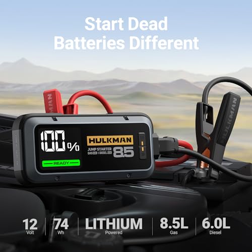 Hulkman Alpha85,Space Gray,2000A 74Wh Smart Jump Starter,12V Portable Car Battery Booster with 3.3" Display,USB-C Power Pack,5-Mode Flashlight,Jumper Cables for up to 8.5L Gas/6.0L Diesel - Image 2
