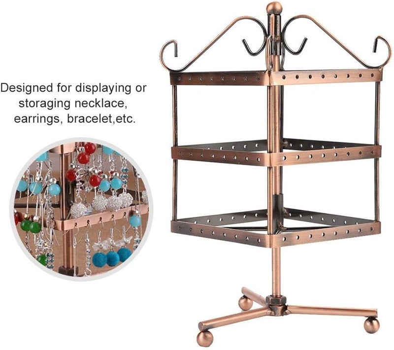 cheekyglo Jewelry Stand, 96 Holes Rotatable Jewelry Display Stand Three Layers Earrings Bracelet Jewelry Display Stands Hanger Holder Rack(Antique Bronze) - Image 4