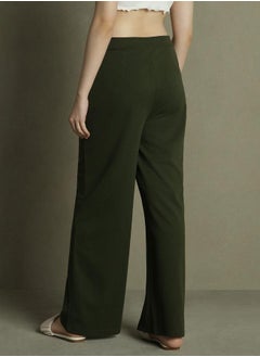 Dennis Lingo Olive Wide Leg Trousers for Women - Relaxed Fit, Stylish  - Image 2