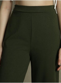 Dennis Lingo Olive Wide Leg Trousers for Women - Relaxed Fit, Stylish  - Image 4
