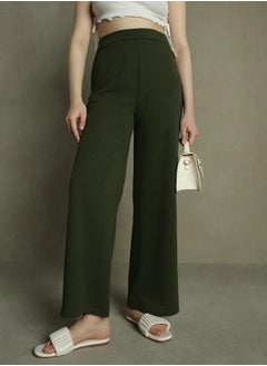 Dennis Lingo Olive Wide Leg Trousers for Women - Relaxed Fit, Stylish  - Image 3