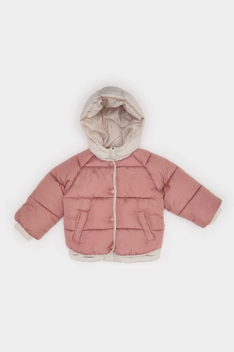 ديفاكتو Baby Girl Windproof Hooded Zippered Puffer Jacket