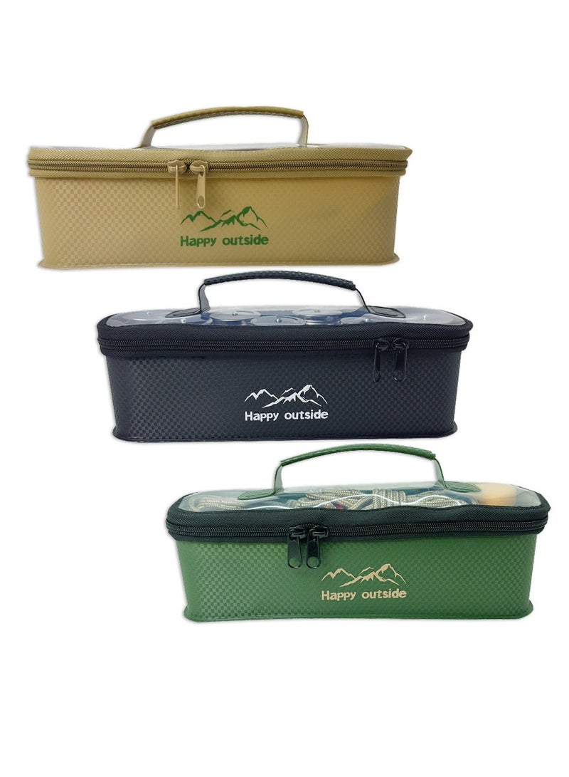 happy outside Multi-Color Small Tool Bag ×3 – 2 L Transparent Lid Storage Pouch, Sand-proof & Waterproof Organizer for Small Items, Durable Scratch-Resistant & Easy-Clean Utility Storage Box  （Black*1+Green*1+Khachi*1） - Image 1