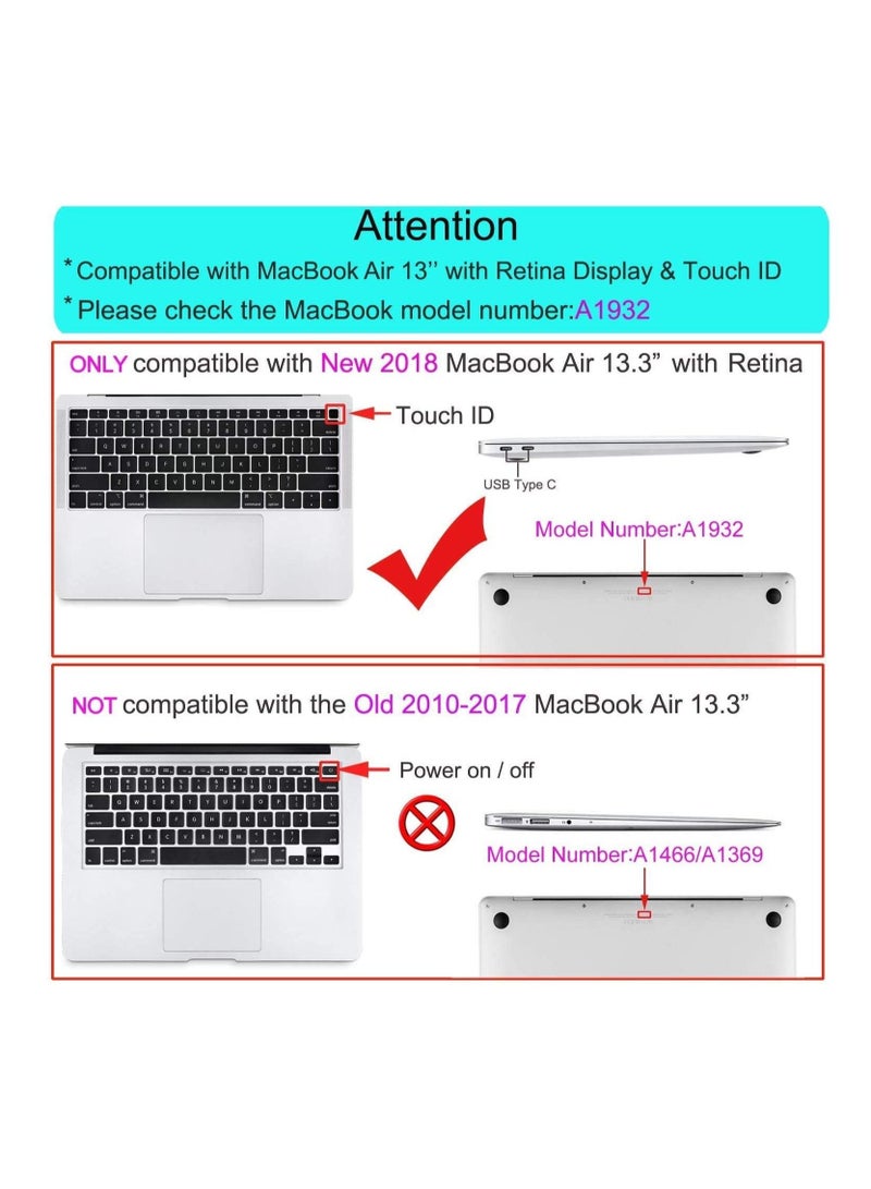AMM Protective Hard Shell Case for MacBook Air 13 inch A1932 2019/2018 With Retina Display Touch ID & US Layout English Keyboard Cover Black - Image 2