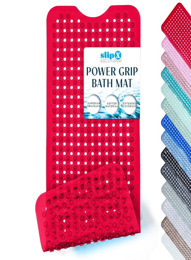 SlipX Solutions Power Grip Bathtub Safety Mat | Precision Grip Technology for Longer, Stronger, & Softer Wet Surface Protection | Clear Red 39"x16" - Image 1